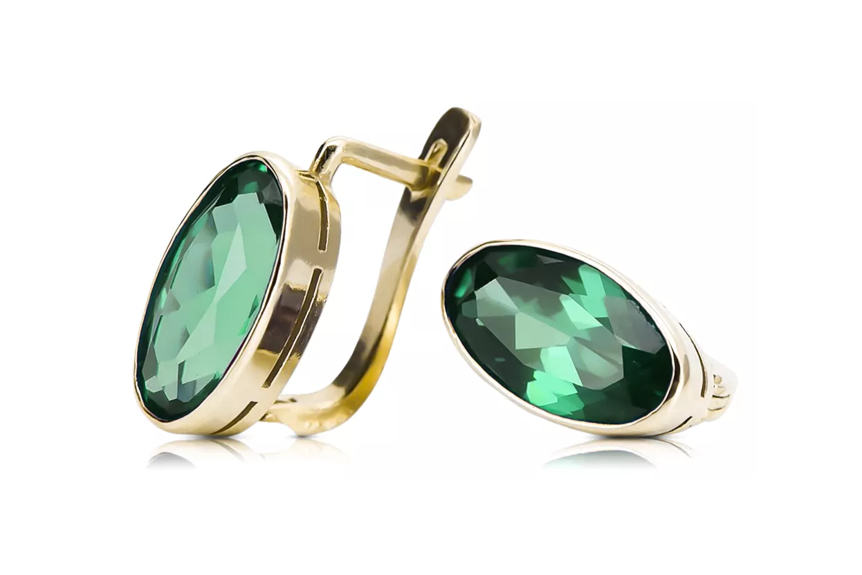 14K Yellow gold Emerald Earrings Vintage vec001y